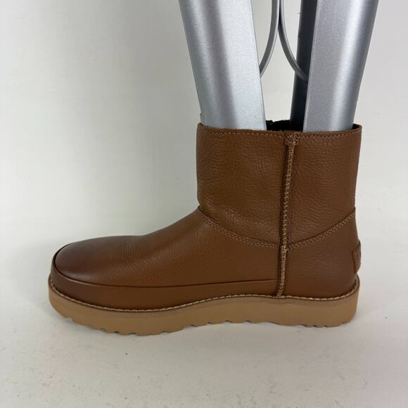 UGG Deconstructed Mini Zip Winter Boots Womens 8 Chestnut Leather High Top Shoes - Picture 6 of 9